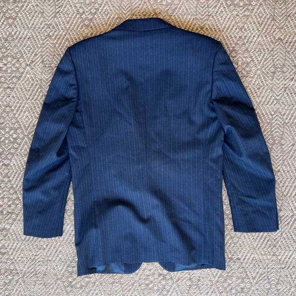 Yves Saint Laurent Vintage YSL Navy Blue Striped Wool Blazer Mens Sport Coat - Picture 5 of 7